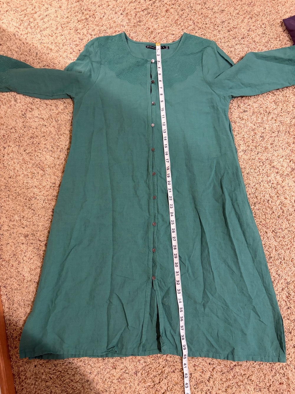 Gudrun Sjoden Teal Embroidered Button Down Dress Cotton Linen Lagenlook Medium - Picture 14 of 15